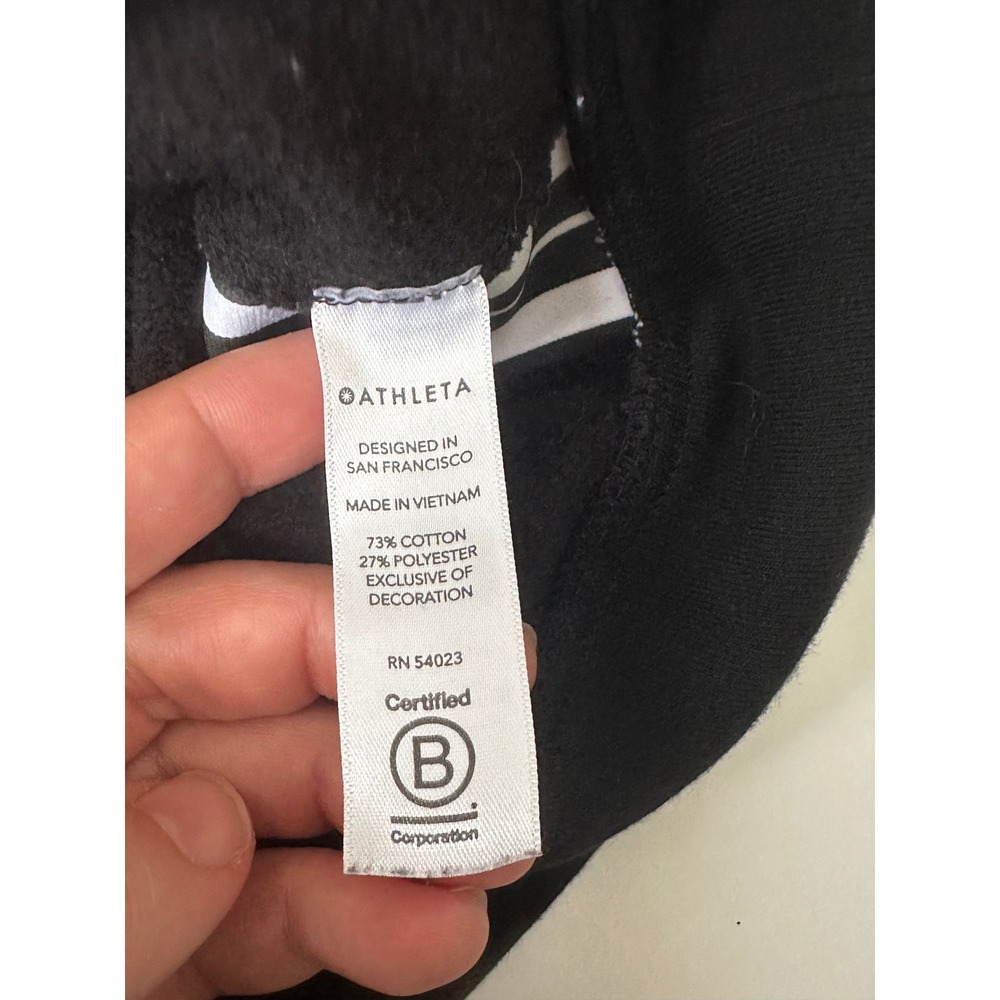 Athleta Womens Black Crewneck Sweatshirt White Side Stripe Fleece Pullover Small - Picture 3 of 3